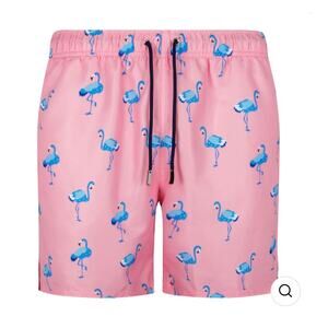 James Cromwell Pink Bold Flamingo Swim Trunks Size Large NWT